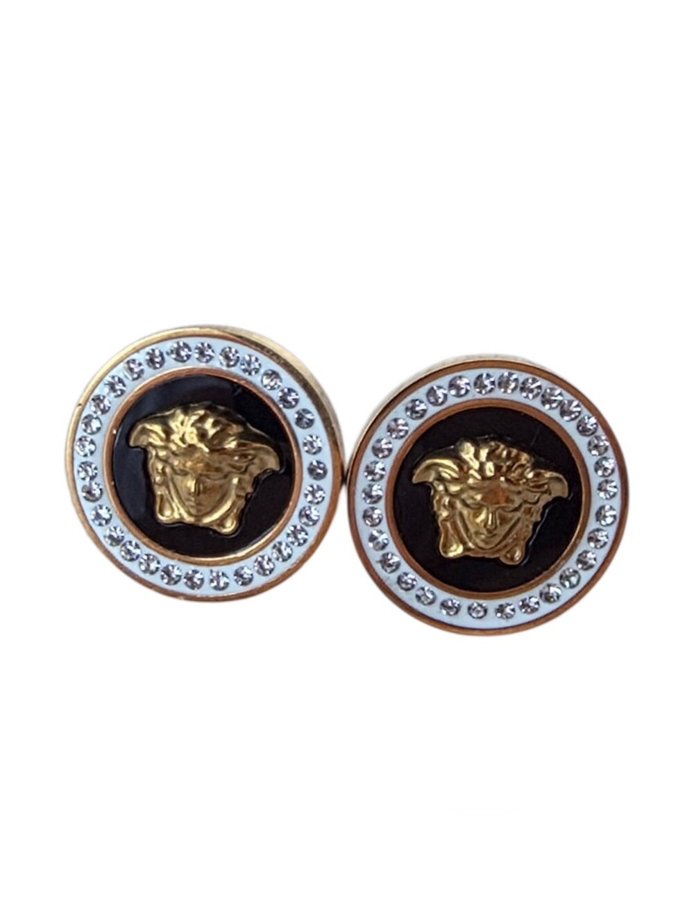 Versace Gold and Black Medusa Crystal Round Earrings